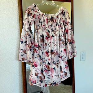 Off the Shoulder Pink Floral Print Dress